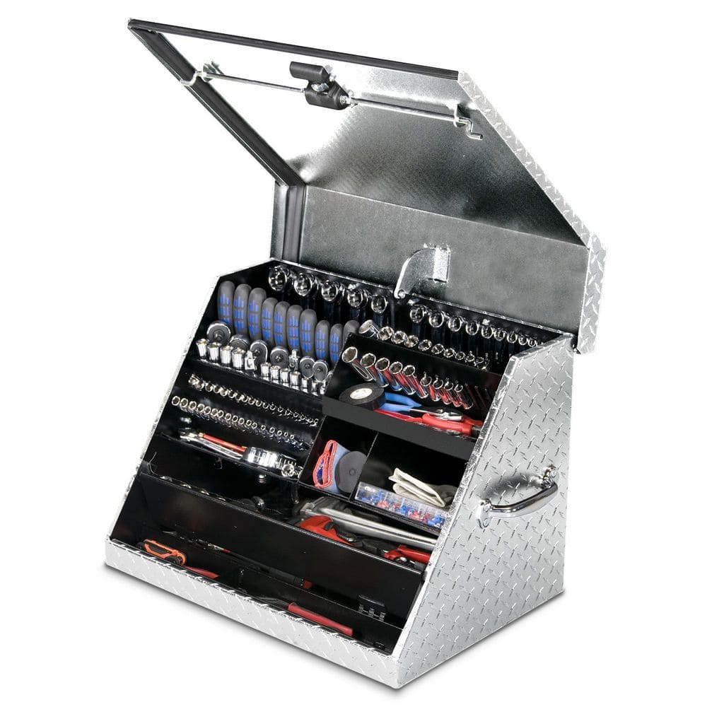 Montezuma 27 in. W x 18 in. D Portable Triangle Top Tool Chest for Sockets, Wrenches and Screwdrivers in Aluminum