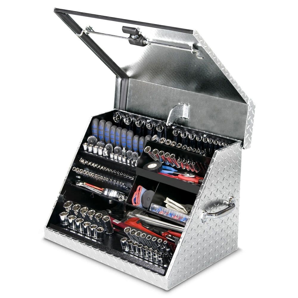 Montezuma 27 in. W x 18 in. D Portable Triangle Top Tool Chest for Sockets, Wrenches and Screwdrivers in Aluminum