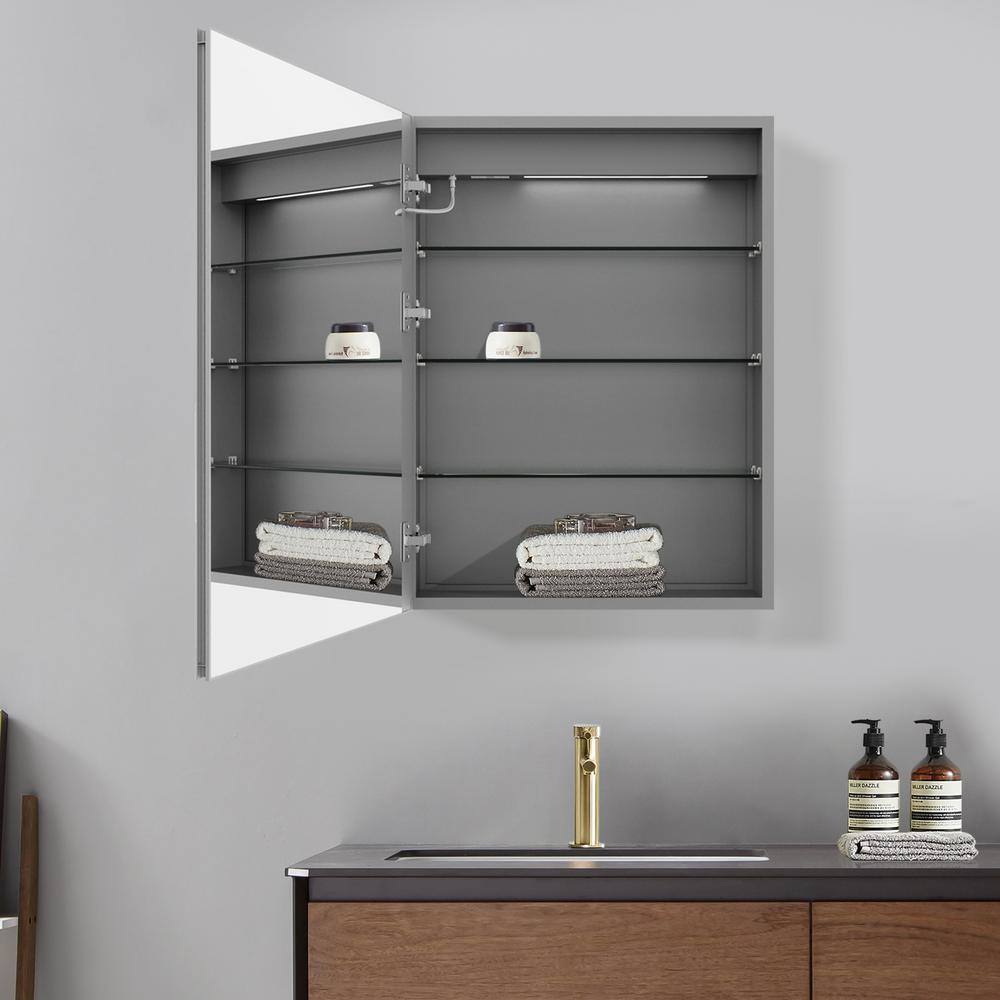 Satico 24 in. W x 32 in. H Rectangular Aluminum Medicine Cabinet with Mirror