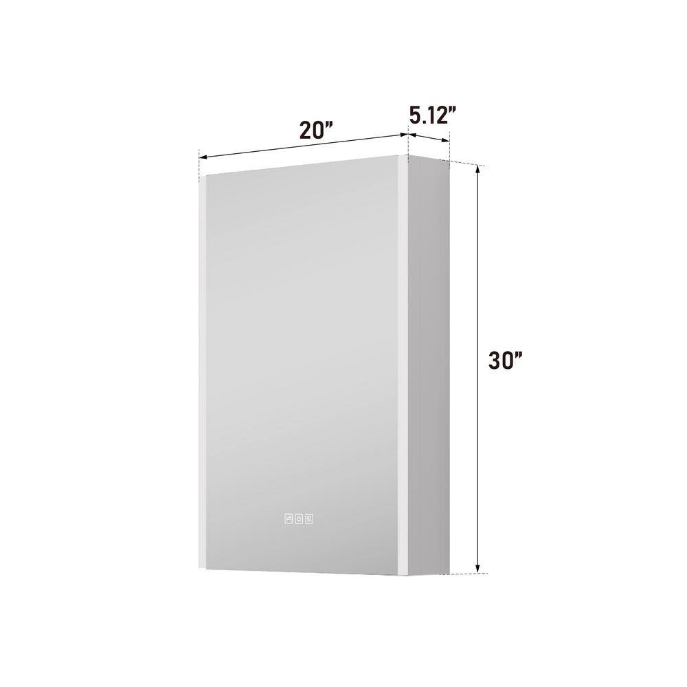 WELLFOR Chic 20 in. W x 30 in. H Rectangular Aluminum Medicine Cabinet with Mirror, LED Lights, Anti-Fog, Left Soft Close Door