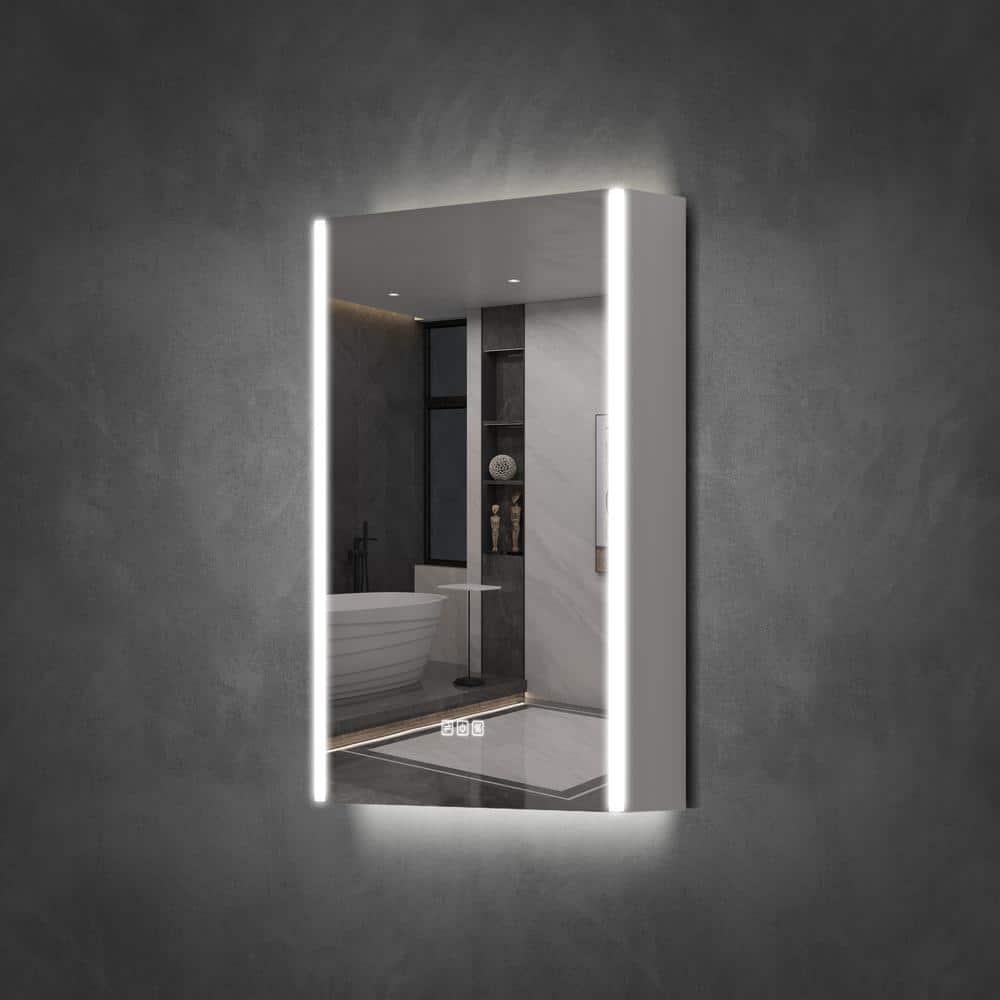 WELLFOR Chic 20 in. W x 30 in. H Rectangular Aluminum Medicine Cabinet with Mirror, LED Lights, Anti-Fog, Left Soft Close Door