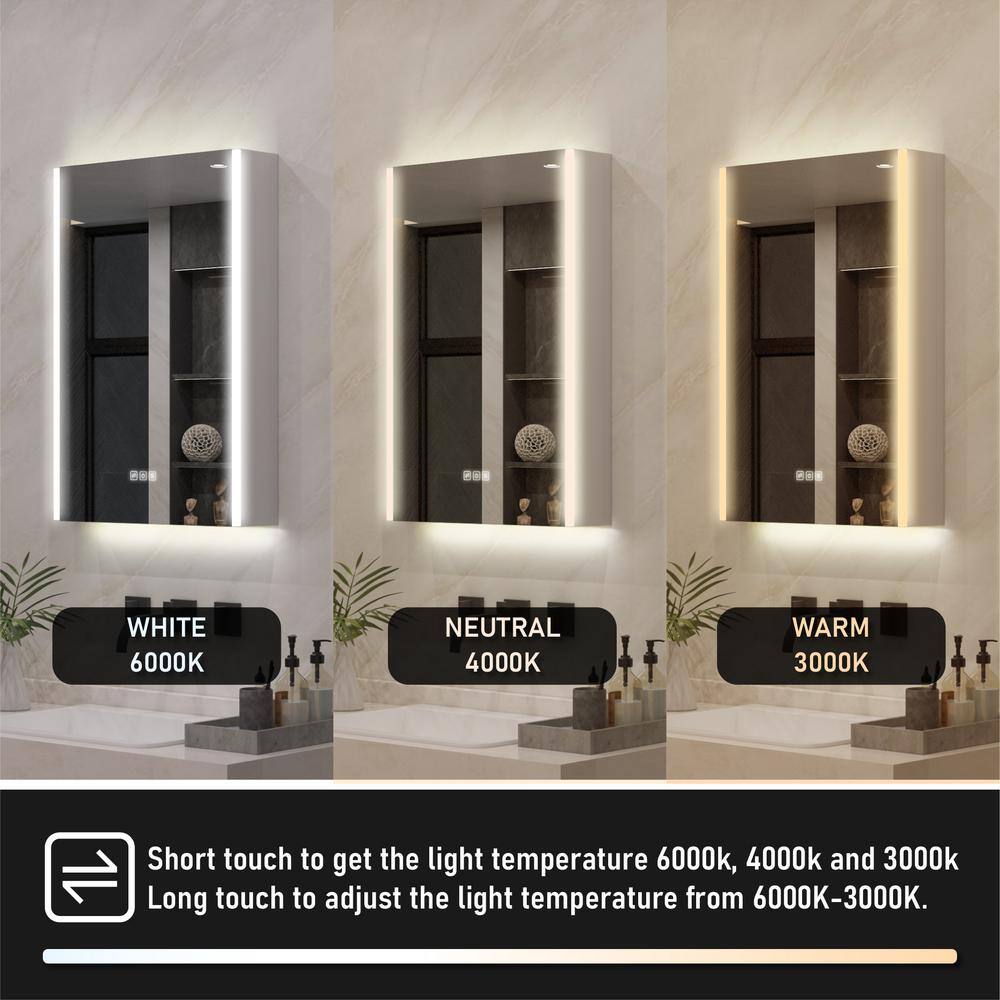 WELLFOR Chic 20 in. W x 30 in. H Rectangular Aluminum Medicine Cabinet with Mirror, LED Lights, Anti-Fog, Left Soft Close Door