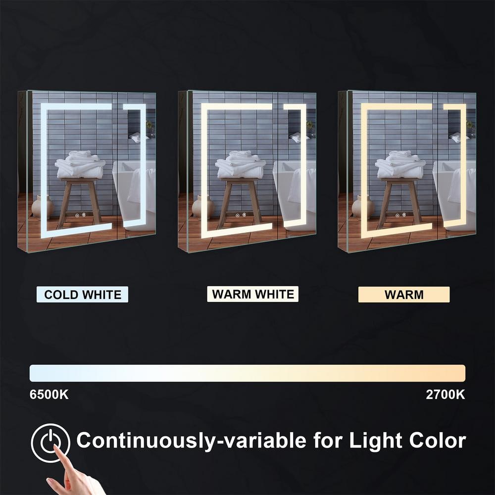 WELLFOR 30 in. W x 30 in. H Rectangular Aluminum Recessed or Surface Mount Medicine Cabinet with Mirror and Lighted,Double Doors