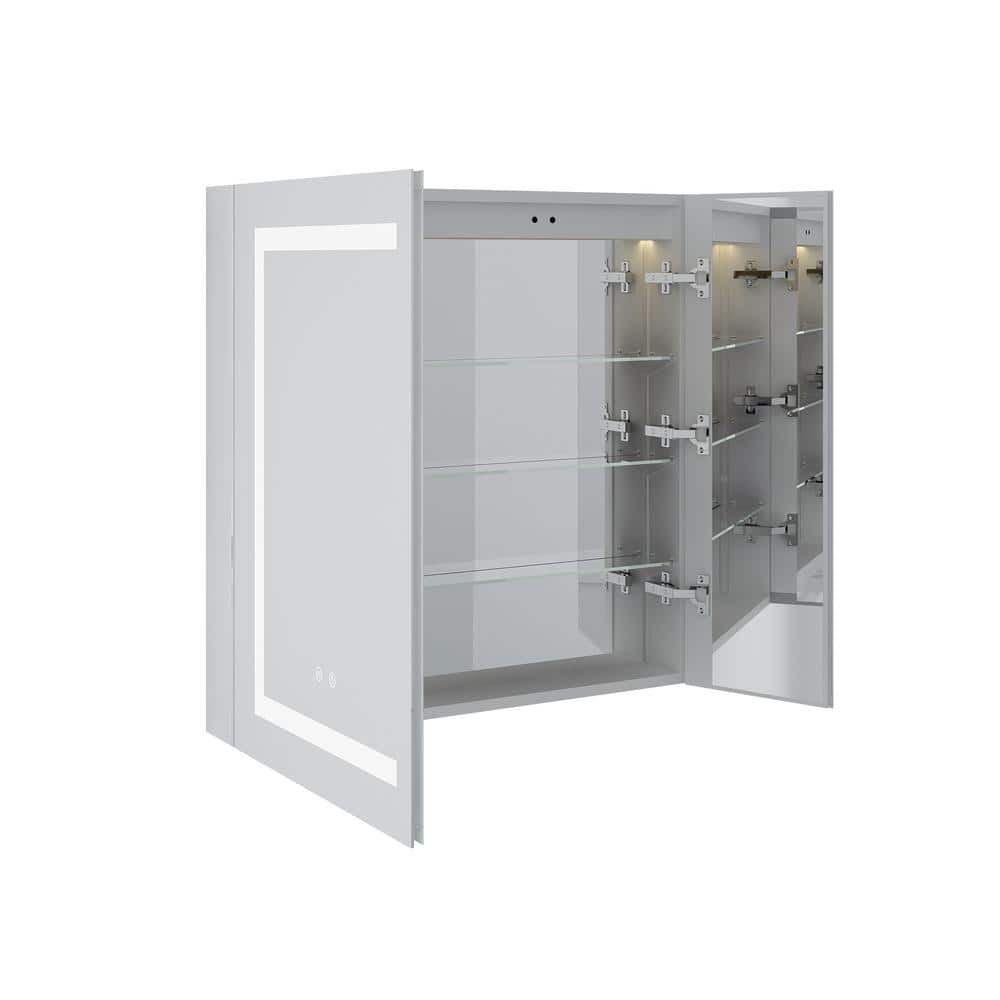 WELLFOR 30 in. W x 30 in. H Rectangular Aluminum Recessed or Surface Mount Medicine Cabinet with Mirror and Lighted,Double Doors