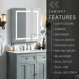 WELLFOR 30 in. W x 30 in. H Rectangular Aluminum Recessed or Surface Mount Medicine Cabinet with Mirror and Lighted,Double Doors