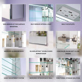 WELLFOR 20 in. W x 30 in. H Rectangular Aluminum Recessed or Surface Mount Medicine Cabinet with Mirror,LED Lights,Defog,3 Shelf