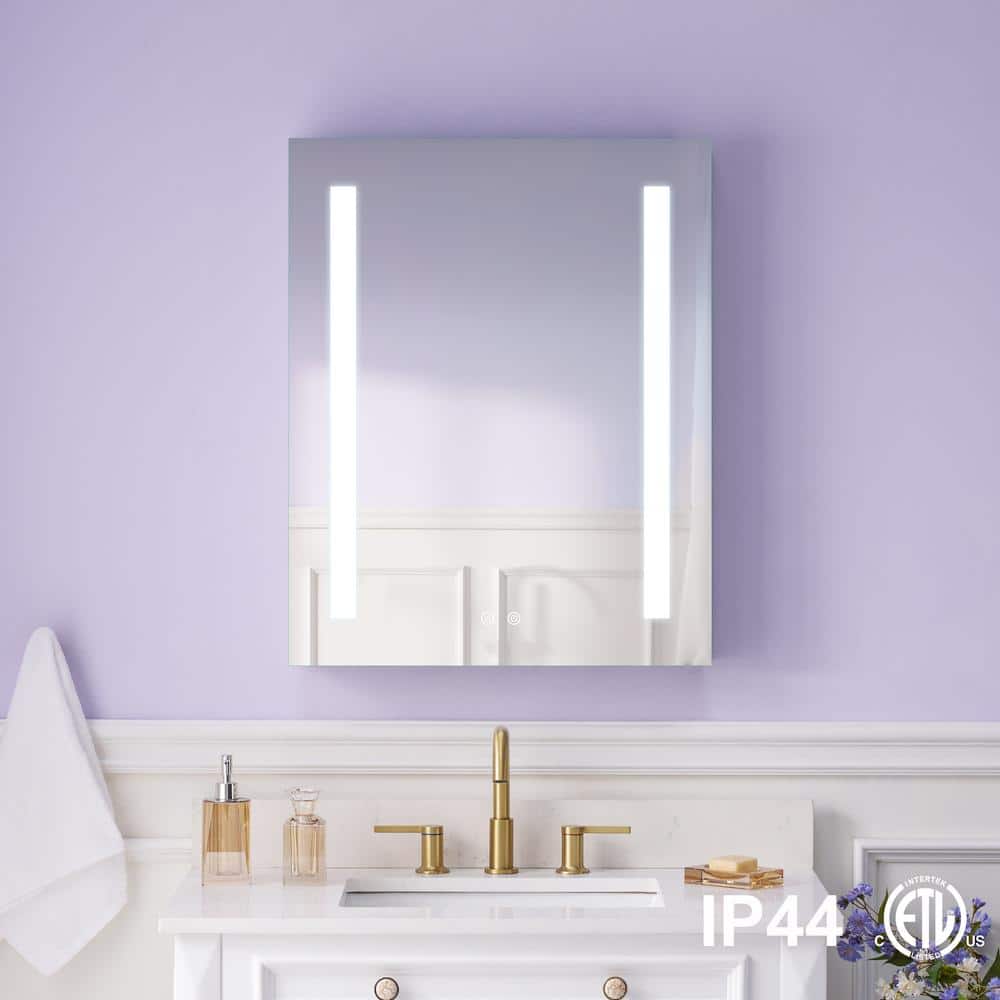 WELLFOR 24 in. W x 30 in. H Rectangular Aluminum Recessed or Surface Mount Medicine Cabinet with Mirror and Lighted, Defog,2 USB