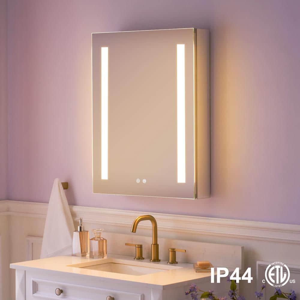 WELLFOR 24 in. W x 30 in. H Rectangular Aluminum Recessed or Surface Mount Medicine Cabinet with Mirror and Lighted, Defog,2 USB