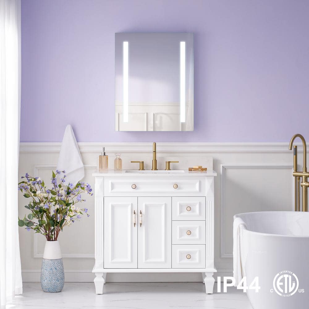 WELLFOR 24 in. W x 30 in. H Rectangular Aluminum Recessed or Surface Mount Medicine Cabinet with Mirror and Lighted, Defog,2 USB