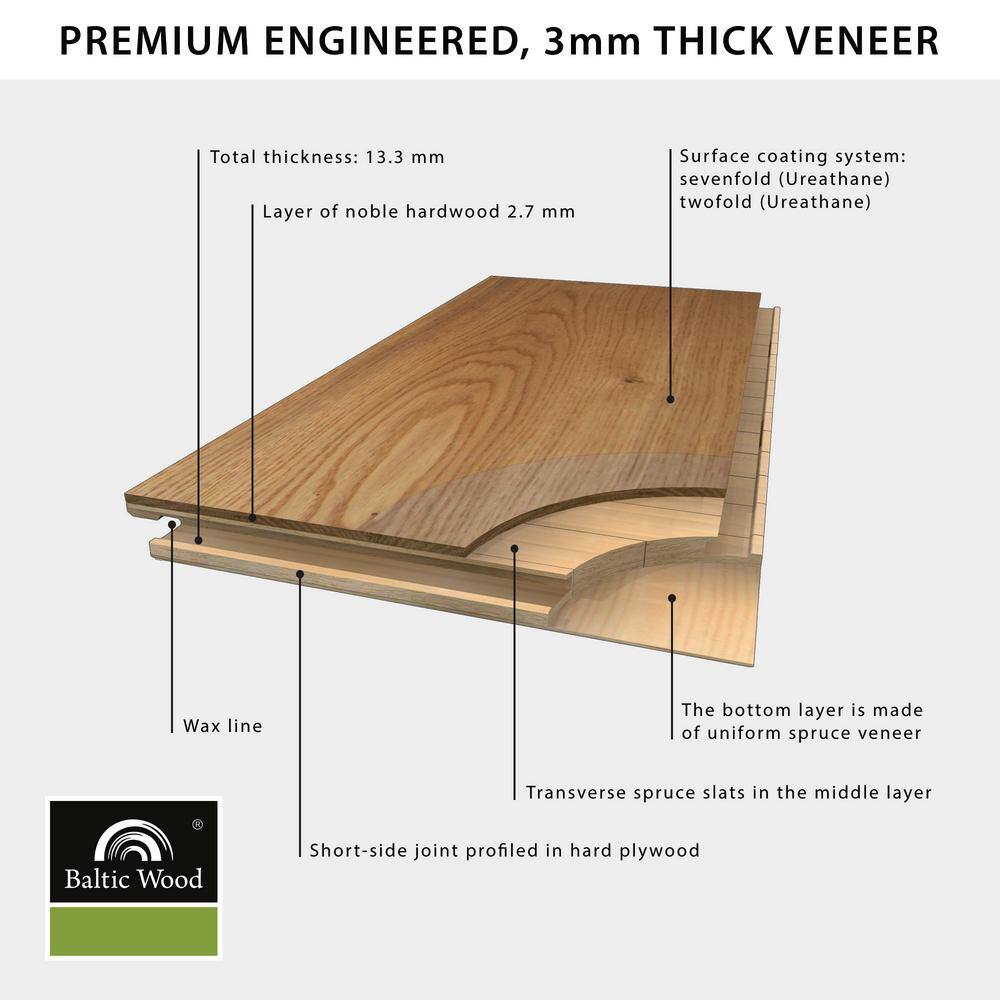 Baltic Wood Amber European Oak 1/2 in. T x 7.2 in. W Click Lock Wire Brushed Engineered Hardwood Flooring (38.6 sq.ft./case)