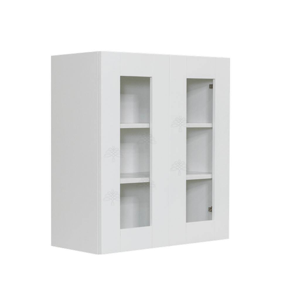 LIFEART CABINETRY Anchester White Plywood Glass Door Stock Assembled Wall Kitchen Cabinet (36 in. W x 36 in. H x 12 in. D)