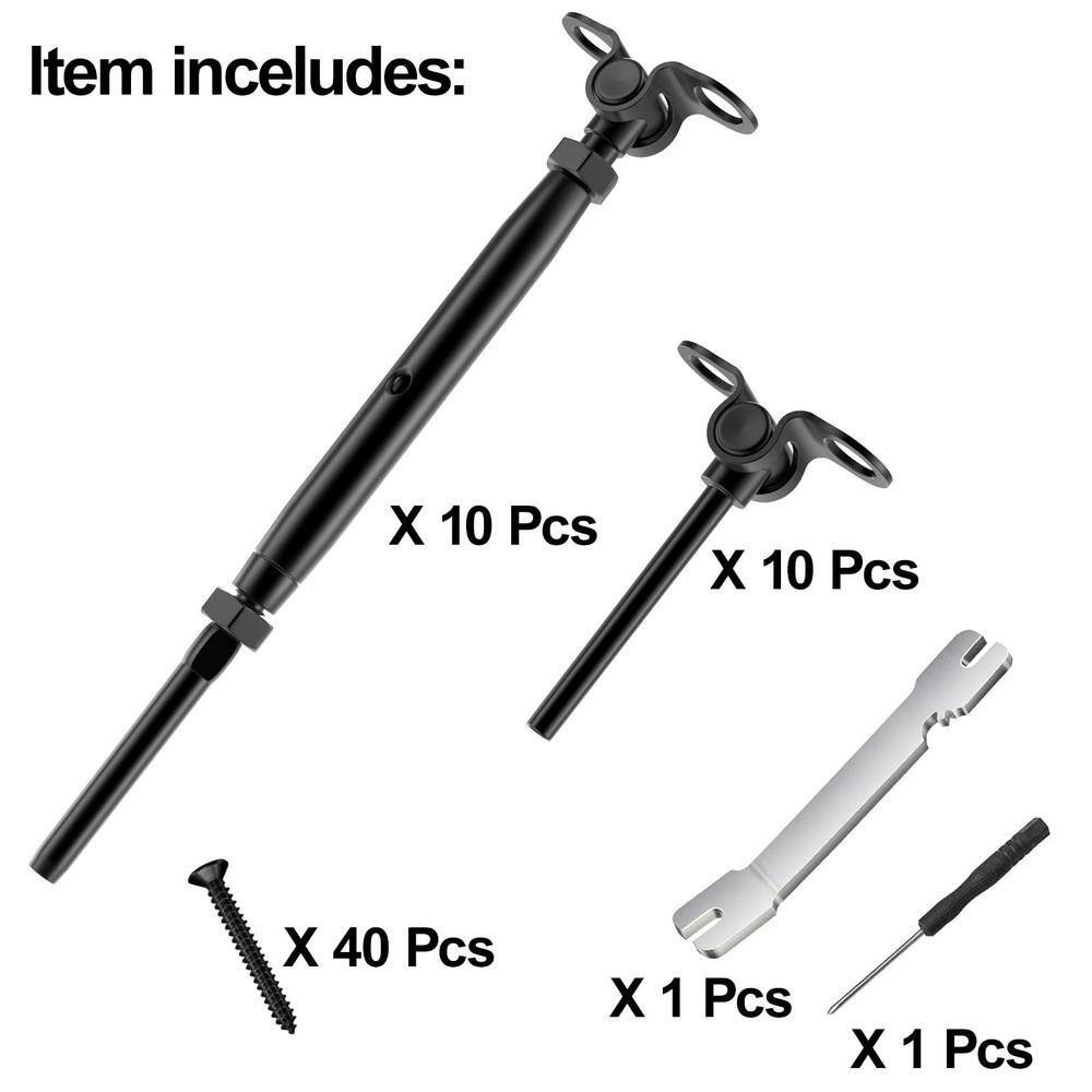 Angel Sar 1/8 in. Black Cable Railing Hardware, T316 Stainless Steel Adjustable Angle 1/8 in. Black Cable Railing Kit (10-Pack)