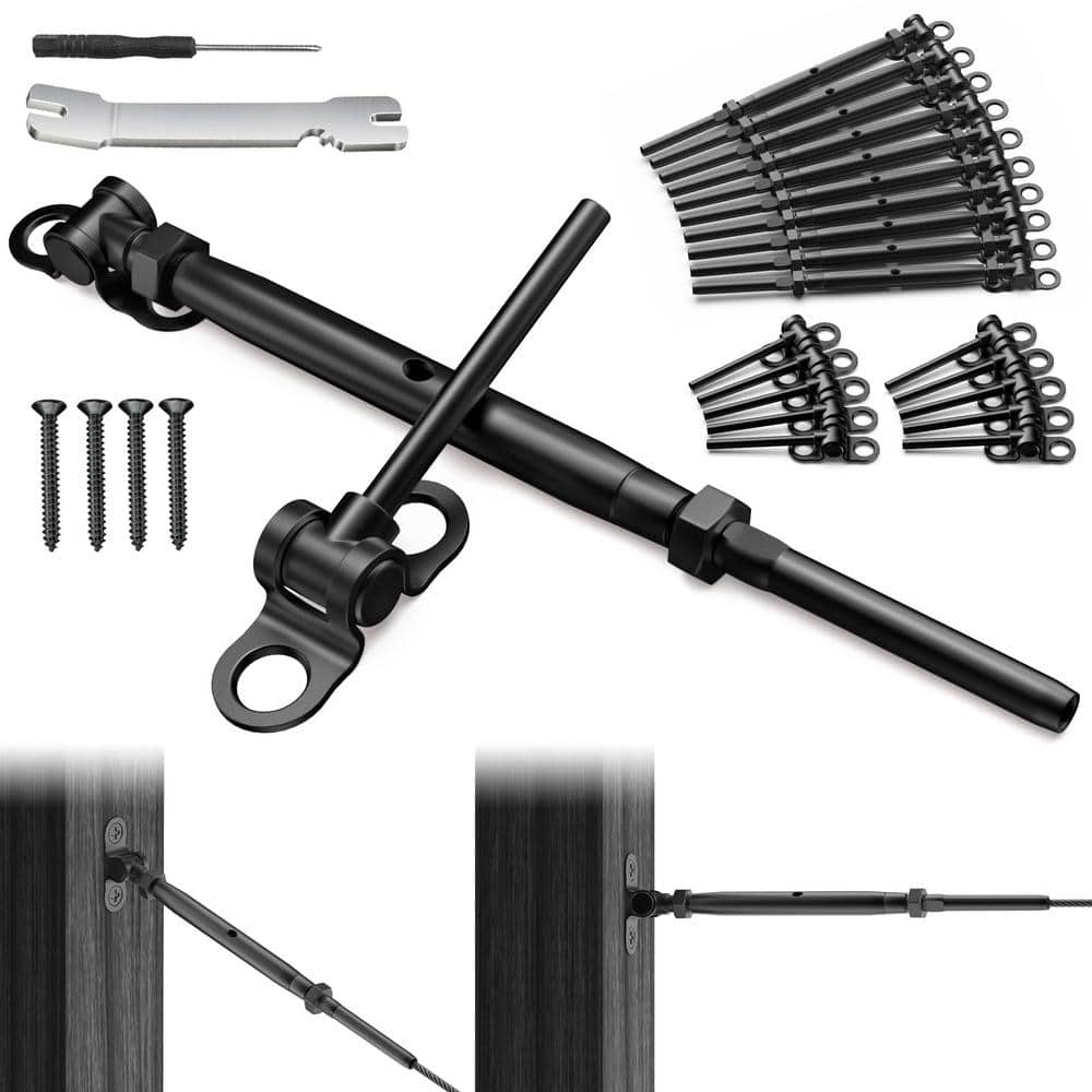 Angel Sar 1/8 in. Black Cable Railing Hardware, T316 Stainless Steel Adjustable Angle 1/8 in. Black Cable Railing Kit (10-Pack)