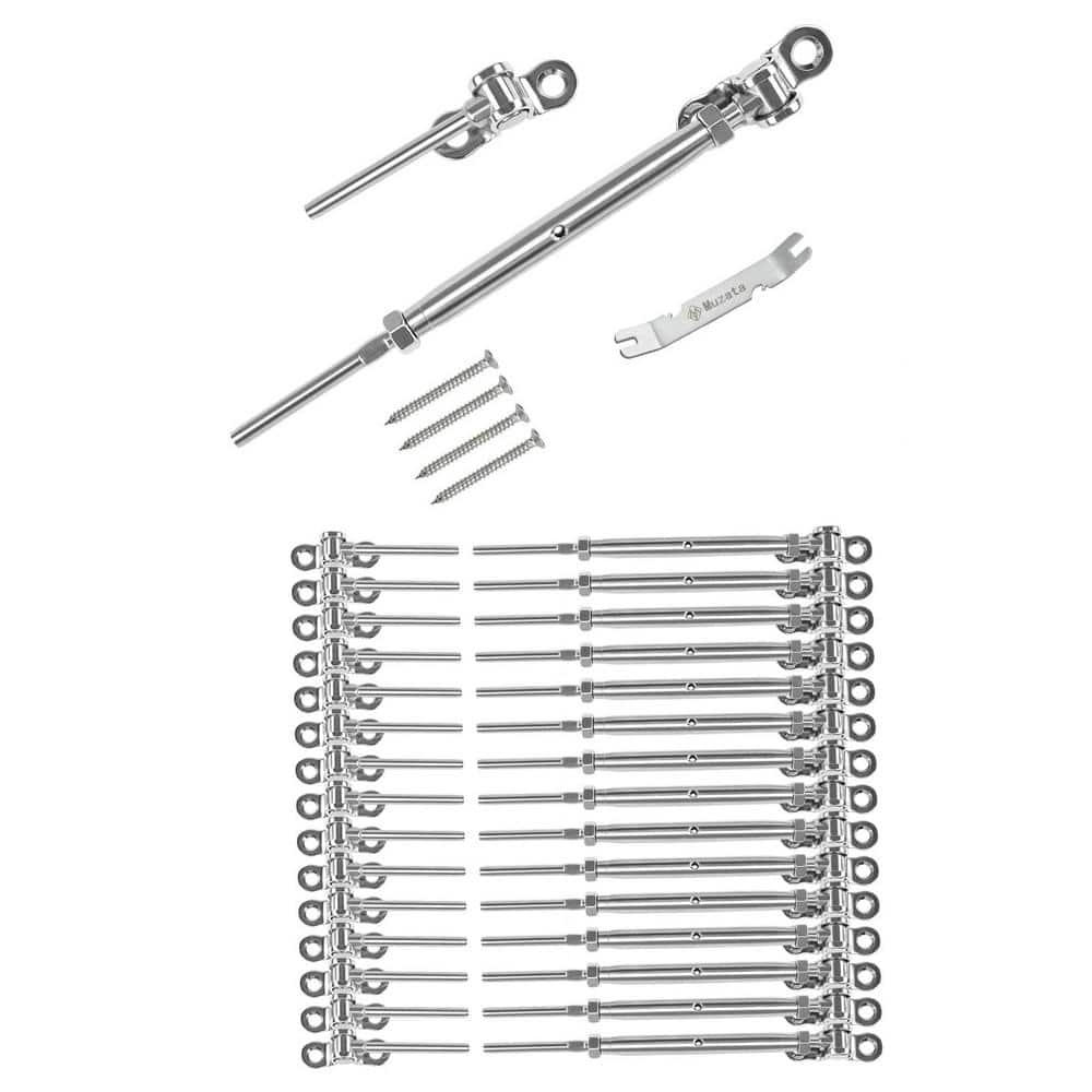 Angel Sar 16-Pairs T316 180° 1/8 in. Swage Toggle Turnbuckle Hardware, Cable Railing Kit for Wood Post Wire Rope, Marine Grade
