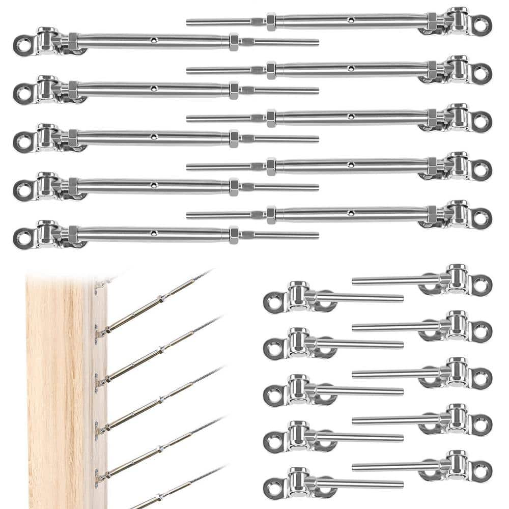 Angel Sar 10 Pairs 180° Adjustable Stainless Steel Cable Railing Kit, 1/8 in. Swage Toggle Turnbuckle Hardware