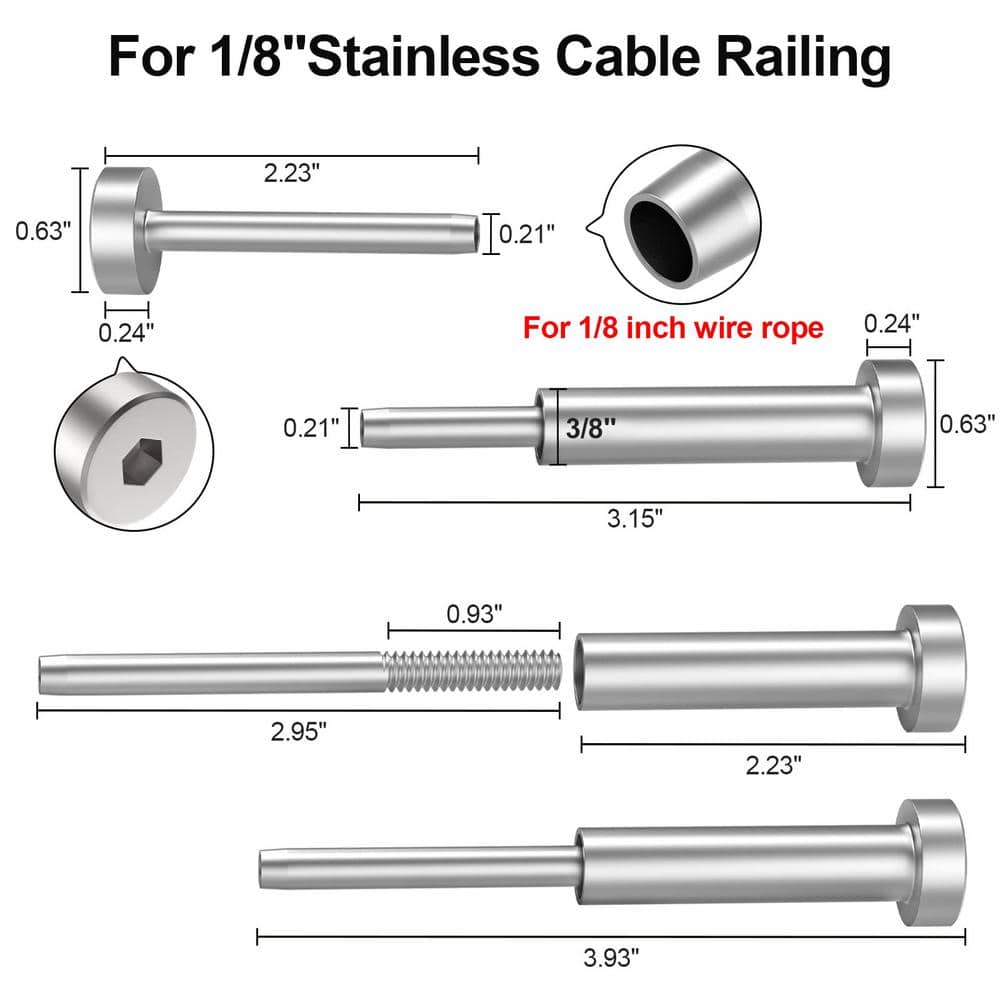 Angel Sar 20 Pairs Invisible Cable Railing kit, 1/8" Invisible Receiver & Swage Stud End for 2" x 2", 4 in. x 4" Wood/Metal Posts
