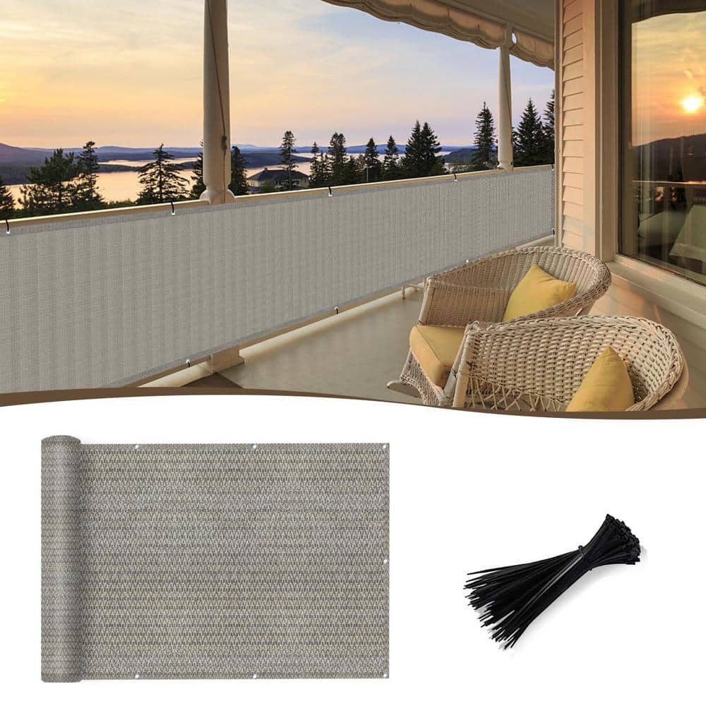 Angel Sar 3'x10' Brown-Grey Polyethylene Balcony Privacy Screen Fence, Chain Link Fabric Roll UV Protection Shield for Balcony
