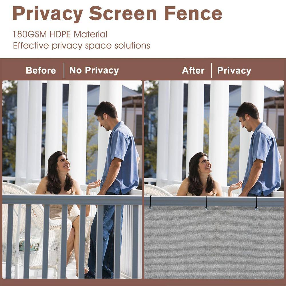 Angel Sar 3'x10' Brown-Grey Polyethylene Balcony Privacy Screen Fence, Chain Link Fabric Roll UV Protection Shield for Balcony