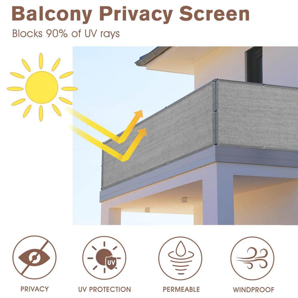 Angel Sar 3'x10' Brown-Grey Polyethylene Balcony Privacy Screen Fence, Chain Link Fabric Roll UV Protection Shield for Balcony
