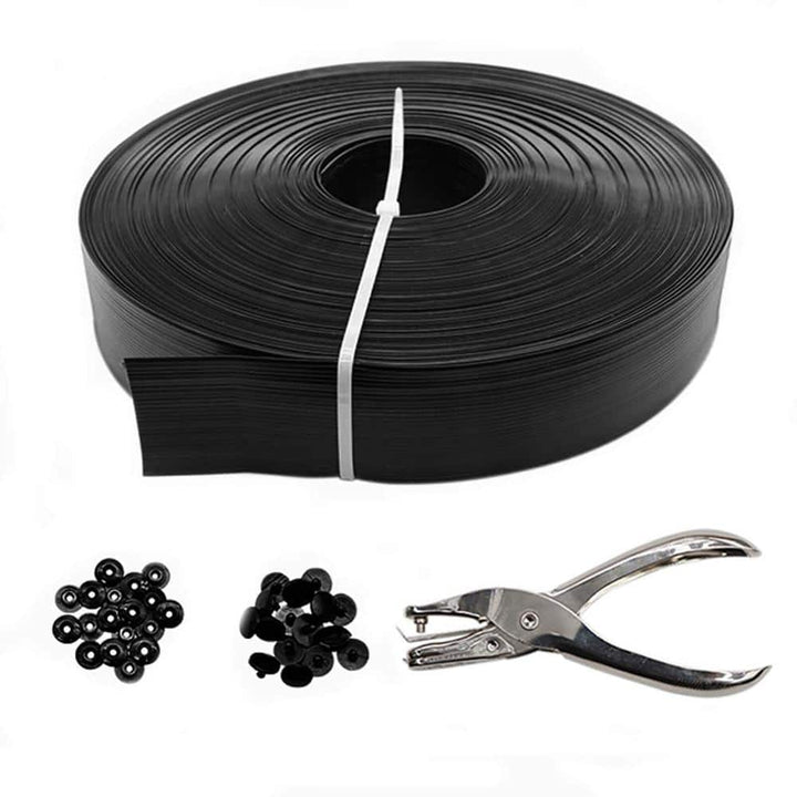 Angel Sar Black 246 ft. x 0.15 ft. Polyvinyl Chloride PVC Chain Link Fence Slat, Privacy Tape (200-Piece Button Puncher Included)
