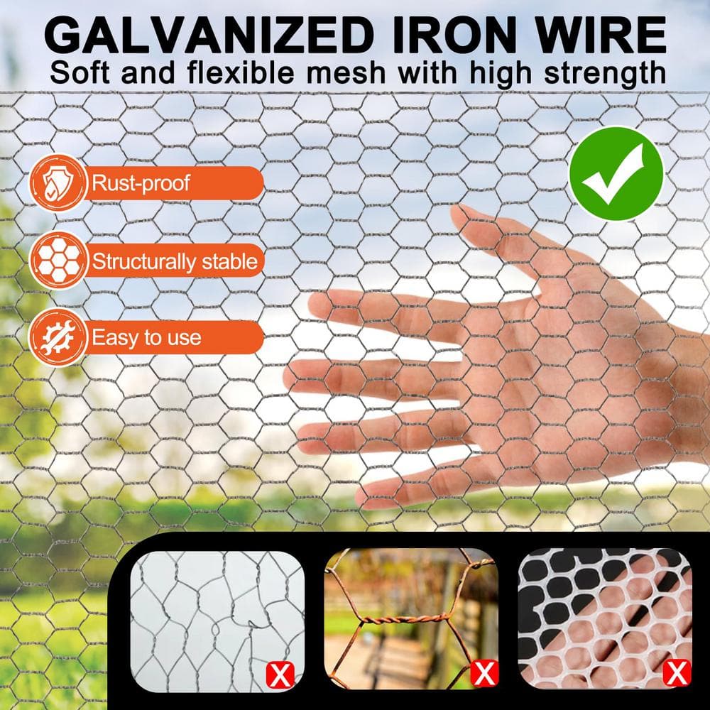 Angel Sar 15.3 in. x 14.7 ft. Chicken Wire Fencing Mesh, 0.6 in. Hexagonal Galvanized Hardware Cloth for Coop Barrier Rabbit Cage