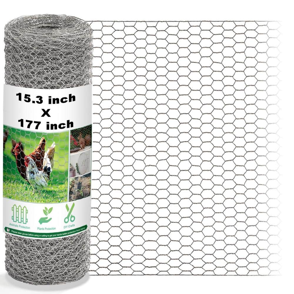 Angel Sar 15.3 in. x 14.7 ft. Chicken Wire Fencing Mesh, 0.6 in. Hexagonal Galvanized Hardware Cloth for Coop Barrier Rabbit Cage