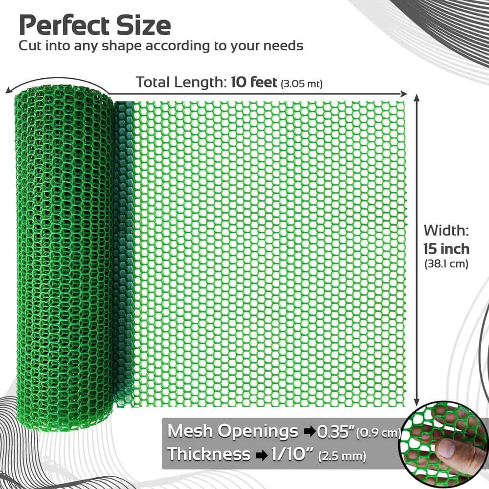 Angel Sar 15.7 in. x 10 ft. Plastic Chicken Wire Fence Mesh, Hexagonal Fencing Poultry Netting for Coop Farm Garden Green