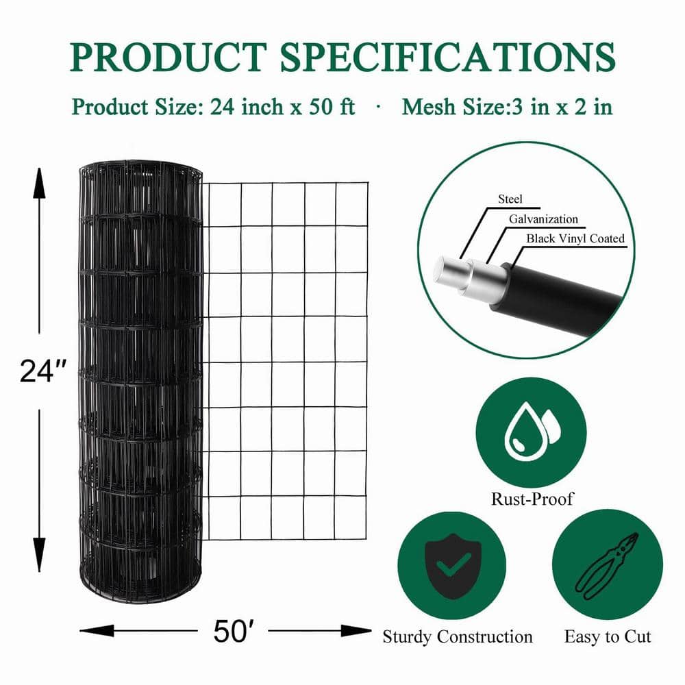 Angel Sar 24 in. x 50 ft. 16-Gauge Black PVC Poultry Netting, Coated Welded Wire Fence for Yard Vegetable Plant Protection