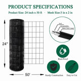 Angel Sar 24 in. x 50 ft. 16-Gauge Black PVC Poultry Netting, Coated Welded Wire Fence for Yard Vegetable Plant Protection