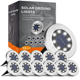 Angel Sar Cold Solar Ground Lights, 8 LED Garden Lights Solar Powered (12-Pack)