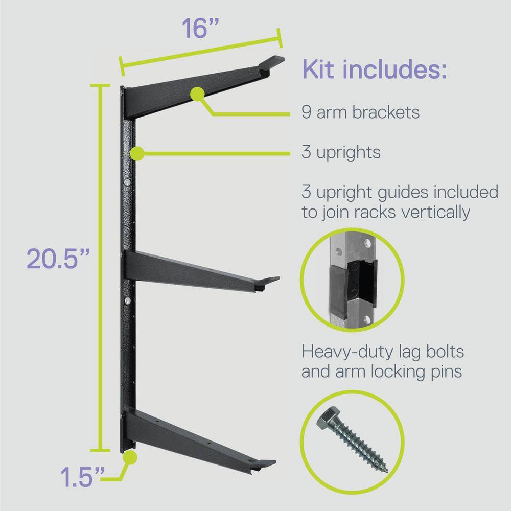 Angel Sar 3-Tier Heavy Duty Lumber Storage Rack with Fully Adjustable Arms, Holds Up to 720 lbs.