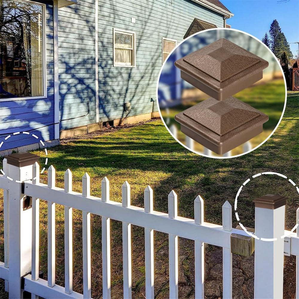 Angel Sar 3.5 in. x 3.5 in. Brown Wood Fence Post Caps, Keep Post from Cracking and Rotting (4-Pack)