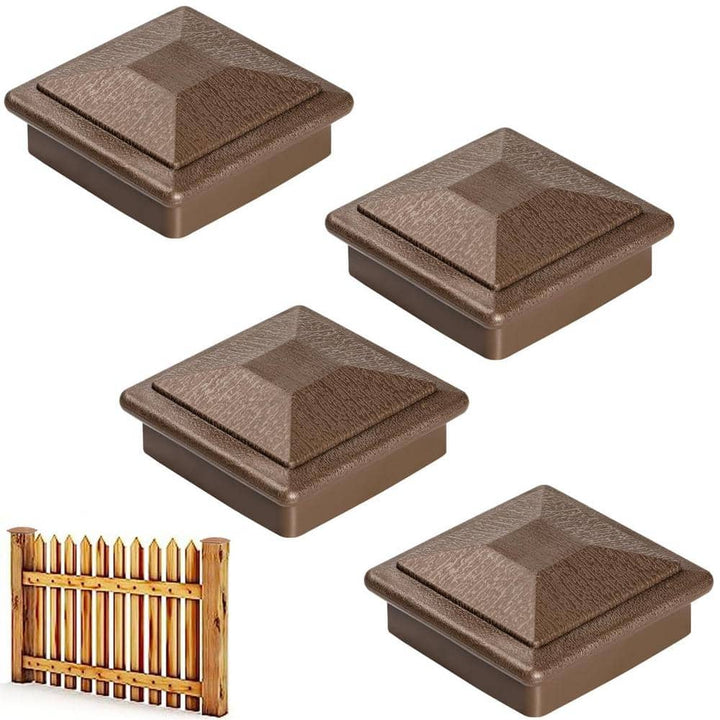Angel Sar 3.5 in. x 3.5 in. Brown Wood Fence Post Caps, Keep Post from Cracking and Rotting (4-Pack)