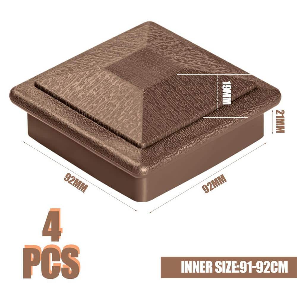 Angel Sar 3.5 in. x 3.5 in. Brown Wood Fence Post Caps, Keep Post from Cracking and Rotting (4-Pack)
