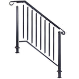 Angel Sar 66 in. H x 47 in. W Black Wrought Iron Handrails, Outdoor Stair Railing Kit for 3 Steps or 4 Steps