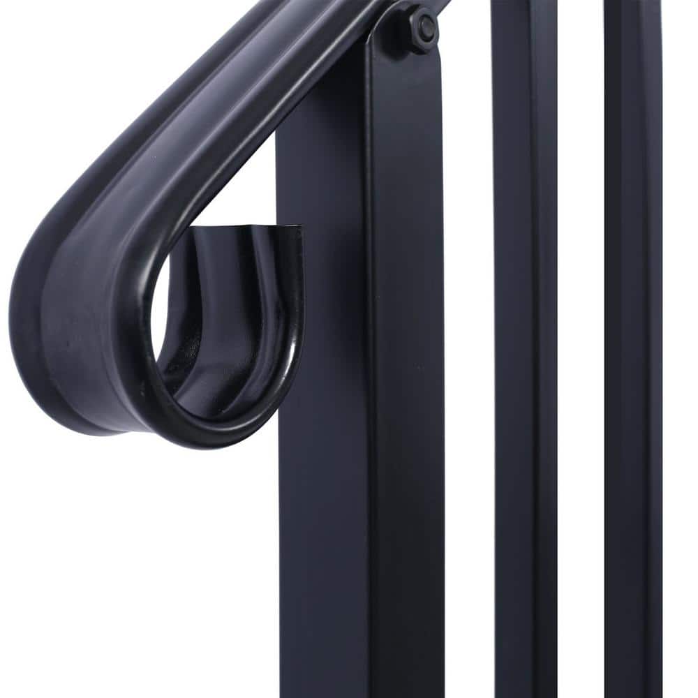 Angel Sar 66 in. H x 47 in. W Black Wrought Iron Handrails, Outdoor Stair Railing Kit for 3 Steps or 4 Steps