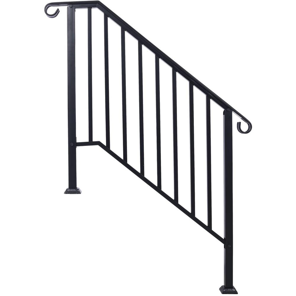 Angel Sar 66 in. H x 47 in. W Black Wrought Iron Handrails, Outdoor Stair Railing Kit for 3 Steps or 4 Steps