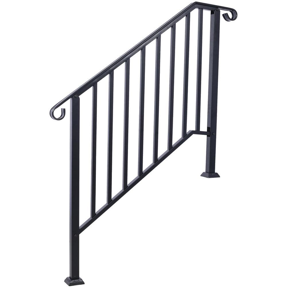 Angel Sar 66 in. H x 47 in. W Black Wrought Iron Handrails, Outdoor Stair Railing Kit for 3 Steps or 4 Steps