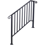 Angel Sar 66 in. H x 47 in. W Black Wrought Iron Handrails, Outdoor Stair Railing Kit for 3 Steps or 4 Steps