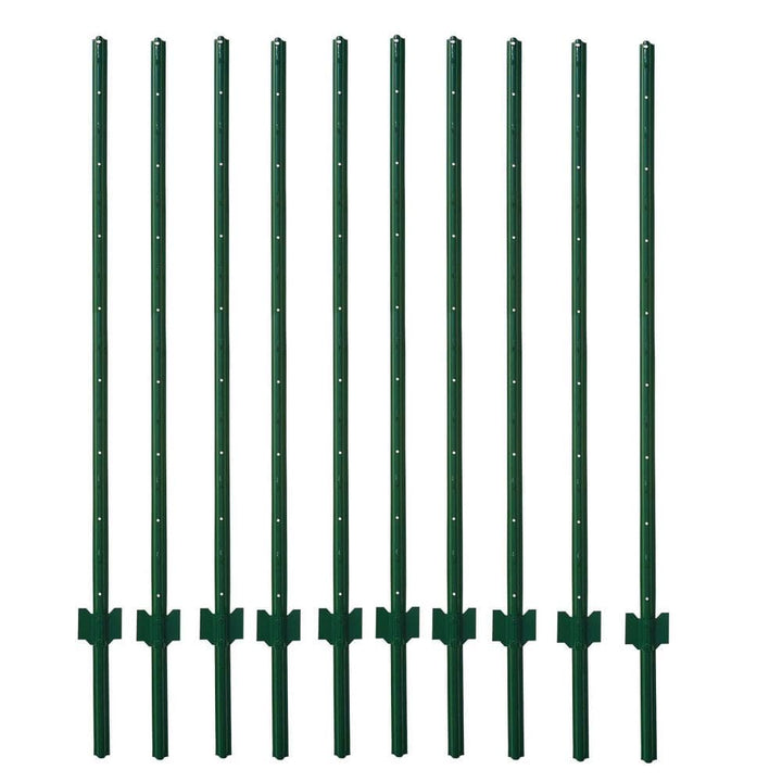 Angel Sar 60 in. x 1.2 in. x 1.2 in. Metal Fence Post U Post Green for Garden Wire Fence Steel Garden Post Sign Post (10-Pack)
