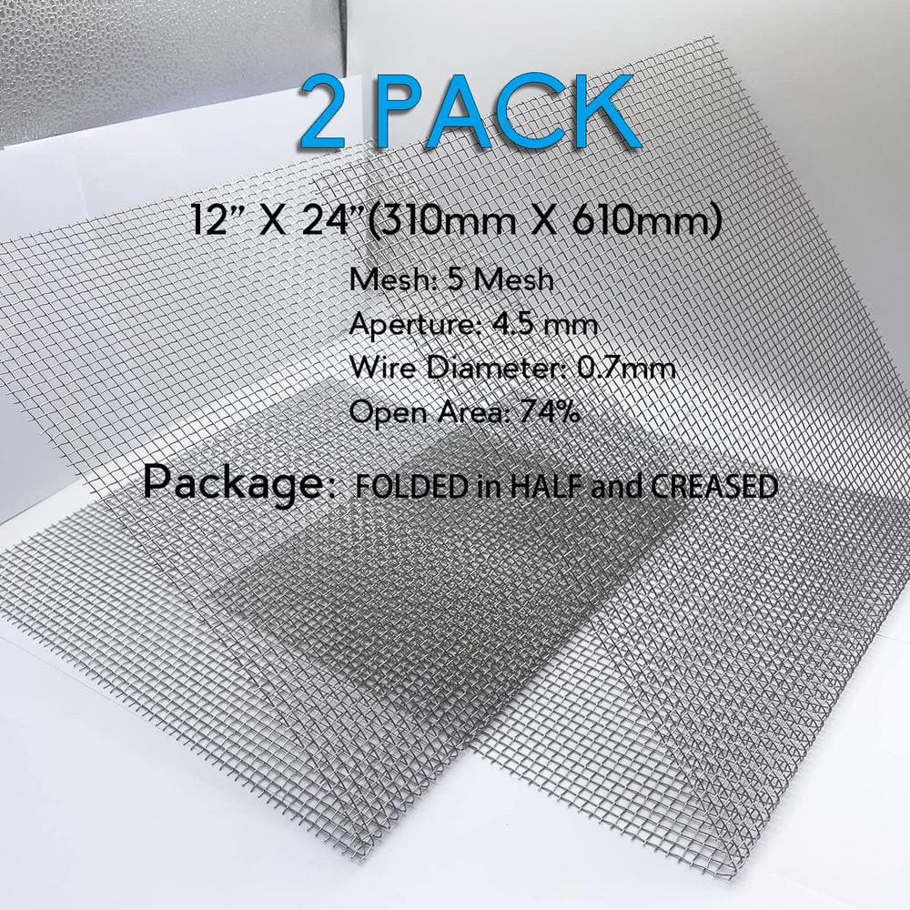 Angel Sar 2 Packs 12 in. x 24 in. 5 Mesh Completely Welded Wire Mesh 304 Stainless for DIY Burn Barrel BBQ Vent Filter