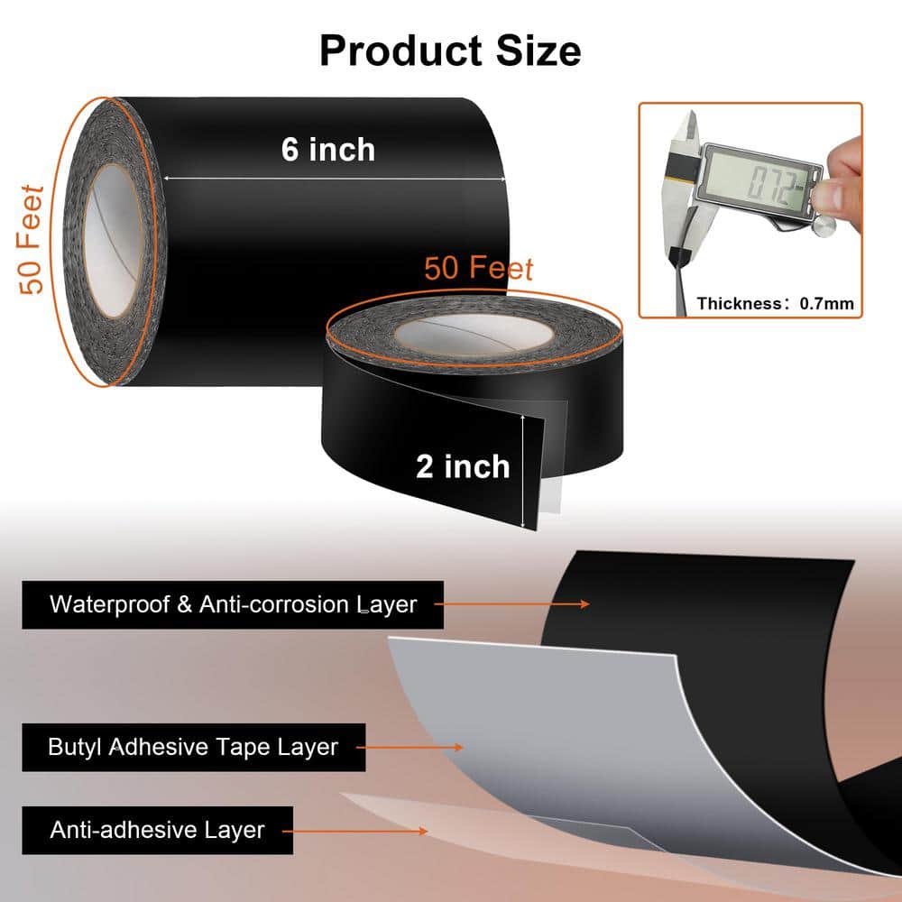 Angel Sar 6 in. x 50 ft. Flashing Deck Joist Butyl Tape, 4-Pack 2'' x 50' Joist Tape for Decking with Anti-Corrosion