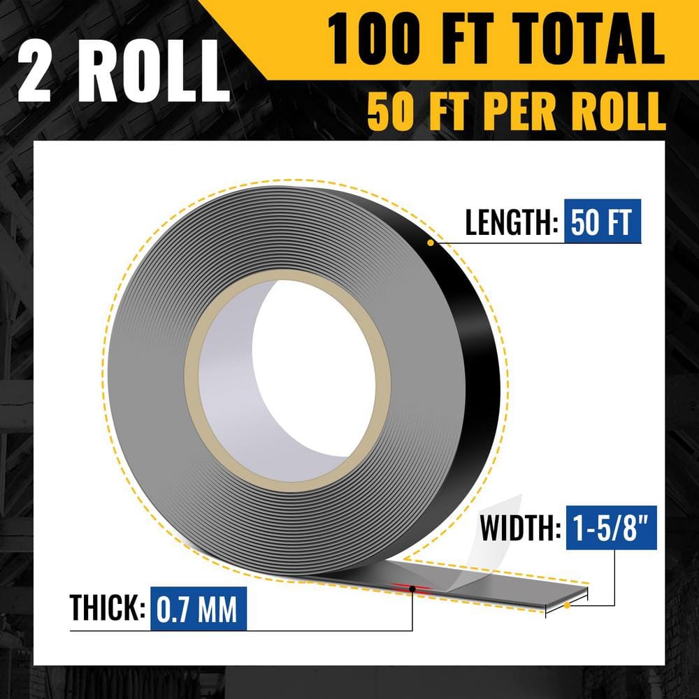 Angel Sar 1-5/8 in. x 50 ft. Deck Joist Butyl Tape, Weather-Resistant Deck Flashing for Wood Decks Beams Roof (2-Pack)