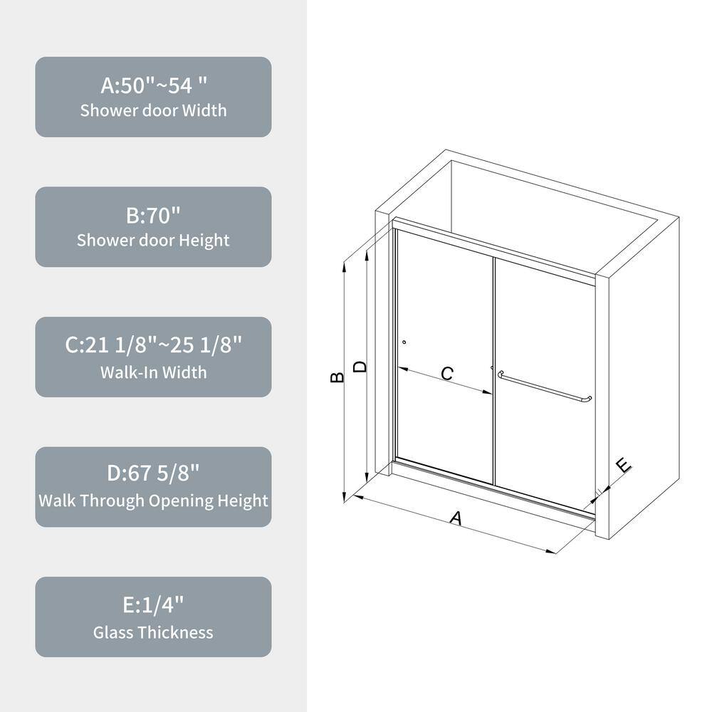 ANGELES HOME 50-54 in. W x 70 in. H Bypass Double Sliding Framed Shower Door with SGCC 1/4 in. Clear Tempered Glass, Chrome