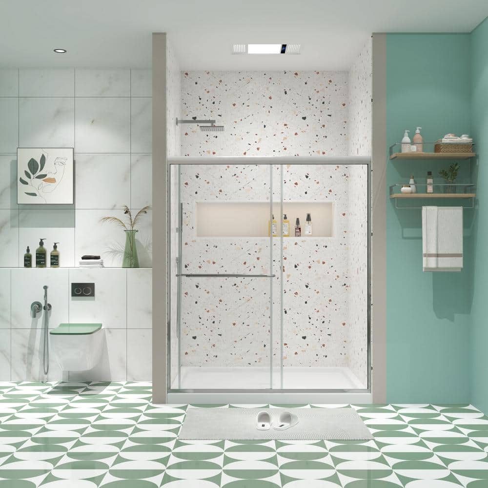 ANGELES HOME 50-54 in. W x 70 in. H Bypass Double Sliding Framed Shower Door with SGCC 1/4 in. Clear Tempered Glass, Chrome