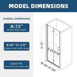ANGELES HOME 30-31 3/8 in. W x 72 in. H Bi-Fold Semi-Frameless Shower Door in Matte Black Finish with 1/4 in. Tempered Clear Glass