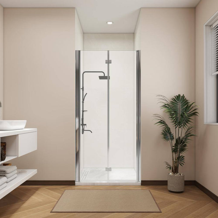 ANGELES HOME 32-33 3/8 in. W x 72 in. H Bi-Fold Semi-Frameless Shower Door in Chrome Finish with 1/4 in. Tempered Clear Glass