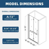ANGELES HOME 34-35 3/8 in. W x 72 in. H Bi-Fold Semi-Frameless Shower Door in Matte Black Finish with 1/4 in. Tempered Clear Glass