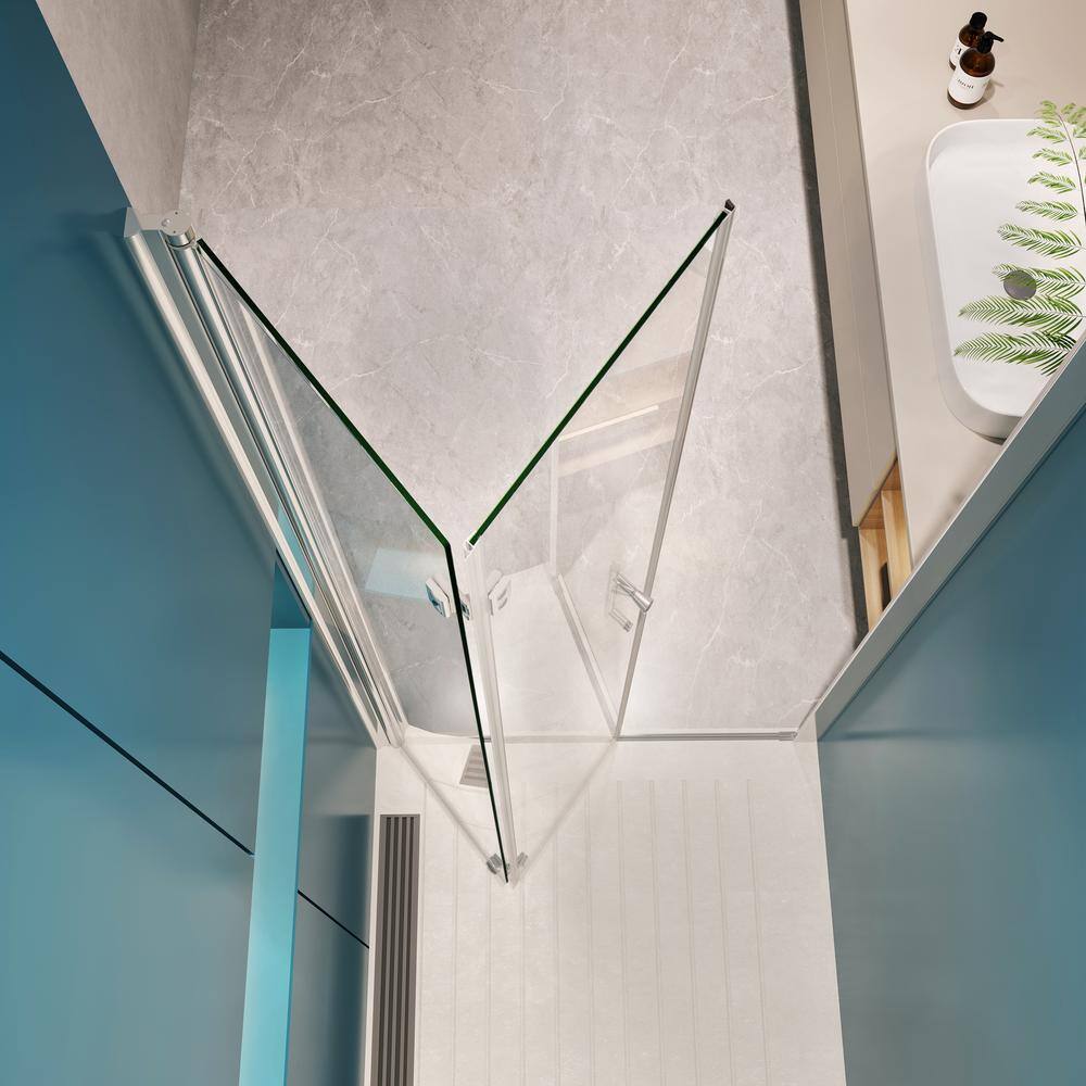 ANGELES HOME 34-35 3/8 in. W x 72 in. H Bi-Fold Semi-Frameless Shower Door in Chrome Finish with 1/4 in. Tempered Clear Glass