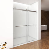 ANGELES HOME 56-60 in. W x 76 in. H Double Sliding Frameless Shower Door in Brushed Nickel Finish with Clear Glass and Buffer
